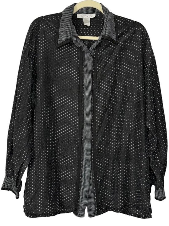 the-limited Tops - The Limited Black & White Polka Dot 100% Silk Button Up Size Large
